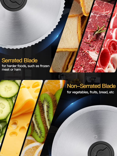 Meat Slicer, 200W Electric Food Slicer with 2 Removable 7.5" Stainless Steel Blades and Stainless Steel Tray, Child Lock Protection, Adjustable Thickness, Food Slicer Machine for Meat Cheese Bread Borlebbi