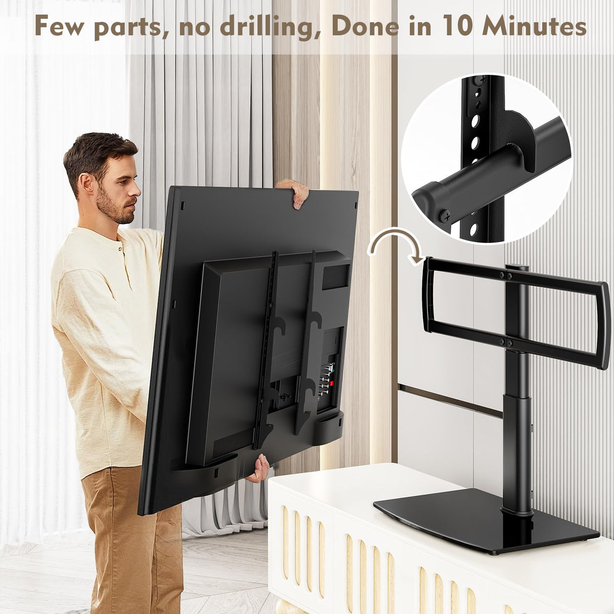 Universal Swivel TV Stand/Base Table Top TV Stand 32 to 65 inch TVs 80 Degree Swivel, 4 Level Height Adjustable, Heavy Duty Tempered Glass Base, Holds up to 88lbs Screens, HT04B-002 Hemudu