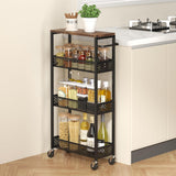 XYZLVSI Slim Storage Cart 4 Tier Narrow Kitchen Rolling Cart on Wheels for Small Space, Mobile Utility Cart Shelving Unit with Wooden Top and Metal Handle for Kitchen, Bathroom, Laundry Room XYZLVSI