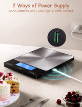 Food Scale -33lb Digital Kitchen Scale for Food Ounces Grams Rechargeable 304 Stainless Steel,Batteries and Type-C Charging | Perfect for Meal Prep, Cooking, and Baking, Black GGQ