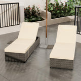 MilleLoom Outdoor Chaise Lounge Chairs for Outside Patio Furniture Set of 2 Wicker Recliner Gray Rattan Reclining Pool Sunbathing Chair Adjustable Backrest Lounger with Beige Cushion MilleLoom