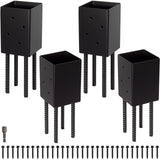 LADECH 4x4 Post Base Holder Ground Spike Use for Concrete Deck - Post Anchor Brackets Metal Black Powder Coated 4 Inches x 4 Inches (Inner Dia 3.5x3.5) 4 Pack LADECH