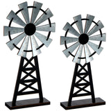 Yalikop Set of 2 Wooden Farmhouse Windmill Table Top Decor Wood Small Distressed Black Grey Rustic Windmill Themed Table Decor for Kitchen Garden Home Yalikop