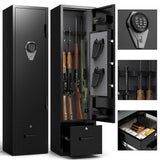 HEANVO 4-6 Gun Safe, Gun Cabinet for Home Rifle and Pistols, Quick Access Safes with LED Lights for Shotguns, Sturdy Anti-Theft Gun Safe with Bottom Drawer and Pistol Holder-Upgraded Digital Keypad HEANVO