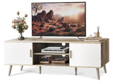 SUPERJARE TV Stand for 55 Inch TV, Entertainment Center with Adjustable Shelf, 2 Cabinets, TV Console Table, Media Console, Solid Wood Feet, Cord Holes, for Living Room, Bedroom, Gray and White SUPERJARE