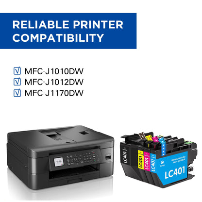 Valinkso LC401 Ink Cartridges Compatible for Brother LC401 Ink Cartridges Color Standard Yield Work with Brother MFC-J1010DW MFC-J1012DW MFC-J1170DW Printer (1 Black,1 Cyan,1 Magenta,1 Yellow,4 Pack)