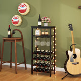 IBUYKE Wine Racks Freestanding Floor,Liquor Bottle Holder,16 Bottles Wine Cabinet with Glass Holder,Wine Holder Display,Mini Wine Bar Table for Living Room,Kitchen Pantry,Dining Room,Black UTMJ907B IBUYKE