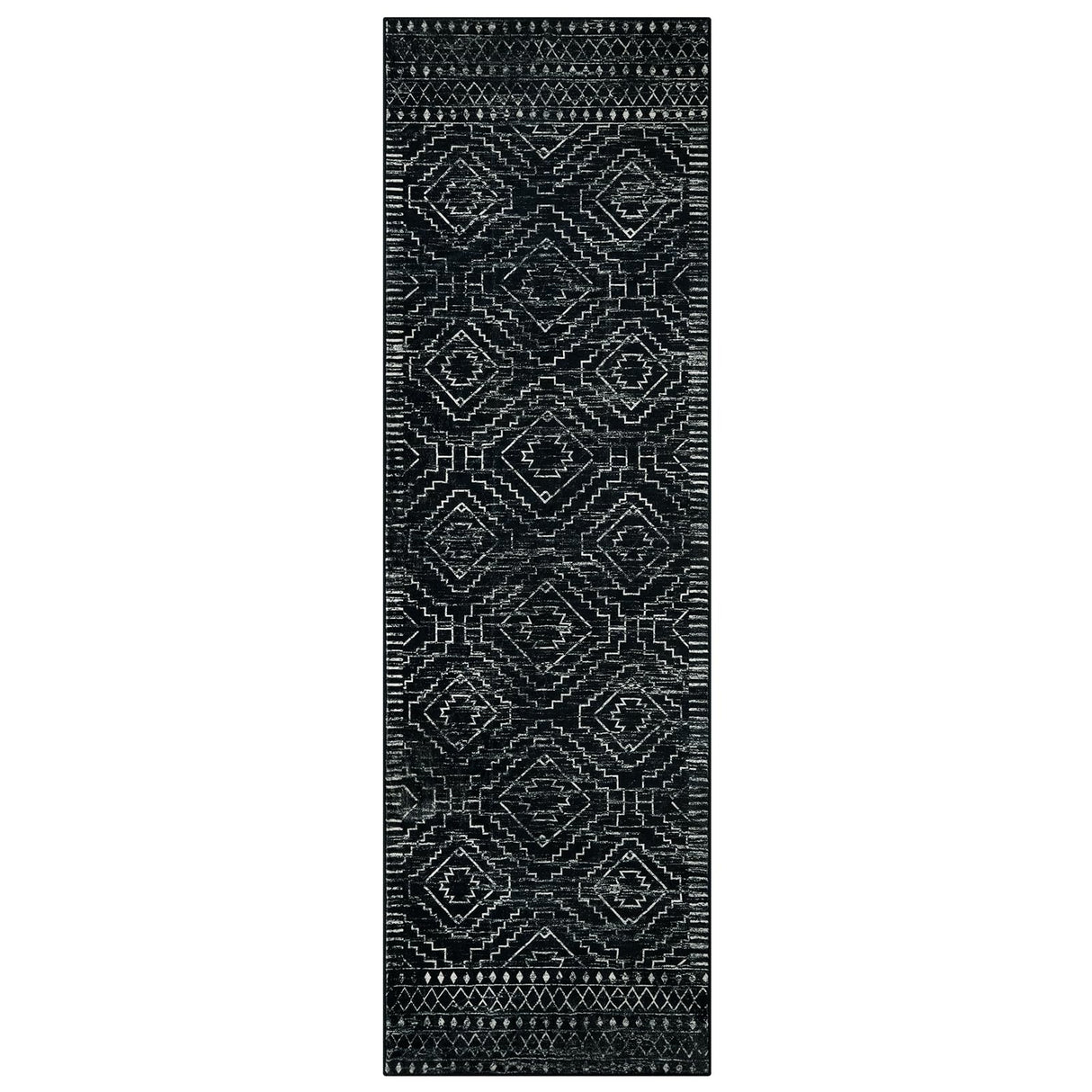Wonnitar Moroccan Runner Rugs for Hallway 2'6"x8', Black Washable Boho Kitchen Non-Slip Rug Runner, Geometric Tribal Long Soft Bathroom Accent Area Rug for Entryway Laundry Bedroom (Black,2'6"x8') Wonnitar