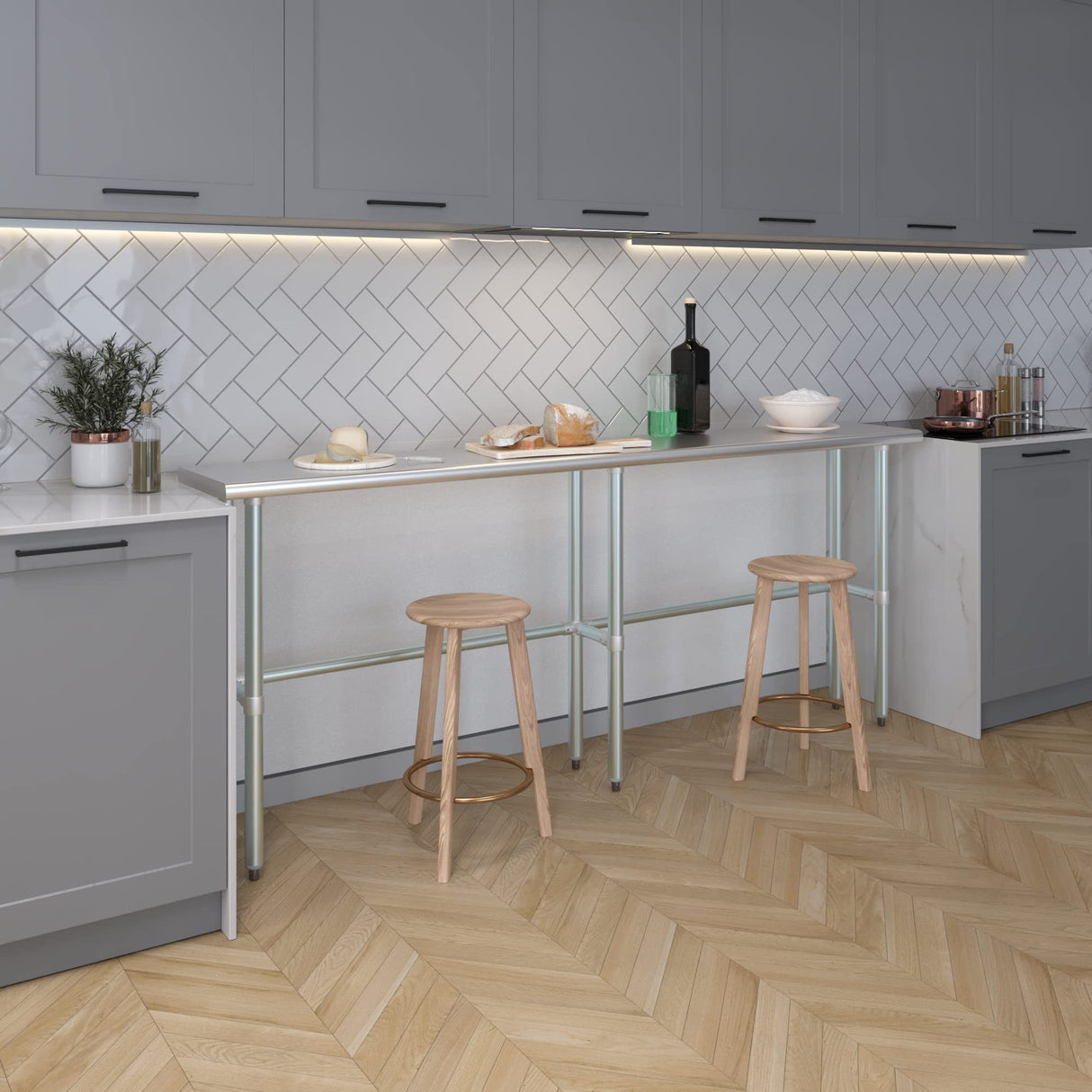 AmGood Stainless Steel Work Table Open Base | Metal Work Bench (Stainless Steel Table Open Base, 84" Long x 14" Deep) AmGood