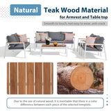 JOIVI Aluminum Patio Furniture Set 5 Pieces Outdoor Conversation Set with Teak Coffee Table & Cushion, Outdoor Patio Furniture Sectional Patio Sofa Outside Furniture for Deck, Backyard, White JOIVI