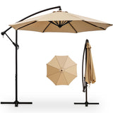 VECELO 10ft Offset Hanging Market Patio Umbrella with UV Protection Waterproof for Outdoor/Market/Backyard/Pool/Garden/Lawn, 8 Sturdy Ribs, Handy Crank&Cross Base (No Weight), Tan VECELO