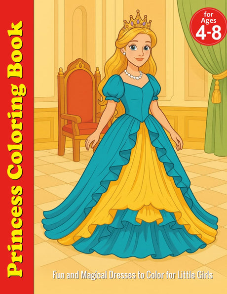 Princess Coloring Book for Girls Ages 4–8: Fun and Magical Dresses to Color for Little Girls: The Ultimate Coloring Adventure for Girls Who Love Princesses, Fashion, and Fairy Tales WoodArtSupply
