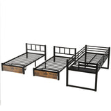FULLJOJOR Triple Bunk Bed for Kids,Detachable TwinXL Over Twin Over Twin Metal Bunk Bed with Guardrails,Ladder & Storage,Converts to 3 Separate Beds,Easy to Assemble(3 Bunk Beds for Kids) FULLJOJOR
