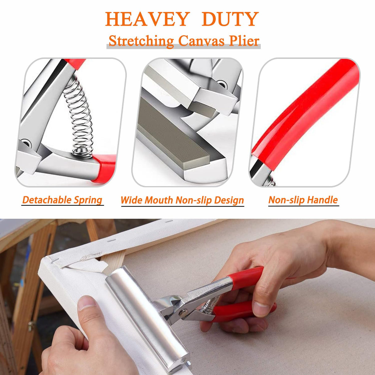 Yeeyeah Heavy Duty Stretching Canvas Pliers with Spring Return Handles, 3 in 1 Staple Gun for Upholstery with 1000 Staples for Art Oil Painting Stretching and Framing Yeeyeah