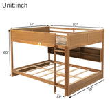 Ball & Cast Queen Over Queen Bunk Bed with Built-in Storage Cabinets and Guardrails,Wood Bunbed w/Charging Station & Ladder,Full-Length Guard Rail,Slat Support,Bedroom Furniture for Student,Wheat Ball & Cast