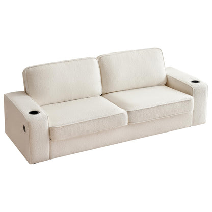 VanAcc Sofa, 89in Modern Sofa with USB Charging Ports & Cup Holders, Deep Seat Sofa Couch- Comfy Couch for Living Room (Offwhite Bouclé)