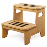 Wooden 2-Step Stool, Bamboo Step Stool with Handles, DIY Non-Slip Surface, Portable Stepping Stool for Kitchen, Toilet, Bathroom Sink, Bedroom, Natural BShome
