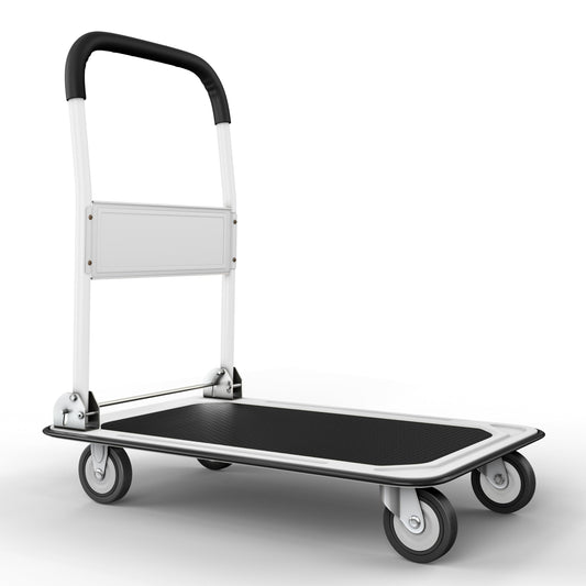 Upgraded Foldable Push Cart Dolly | 330 lbs. Capacity Moving Platform Hand Truck | Heavy Duty Space Saving Collapsible | Swivel Push Handle Flat Bed Wagon - White - WoodArtSupply