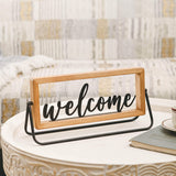 NIKKY HOME Rustic Wooden Home Sign Decorative Cutout Letters Freestanding Block Word Sign Hanging Ornament Table Shelf Decor (Welcome) NIKKY HOME