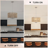 BYKWRTV Rattan Farmhouse Chandelier Light Fixture, 5-Light Boho Chandeliers for Dining Room with Wicker Lampshade, Rattan Pendant Light Drum Chandelier for Living Room Kitchen Island Bedroom BYKWRTV