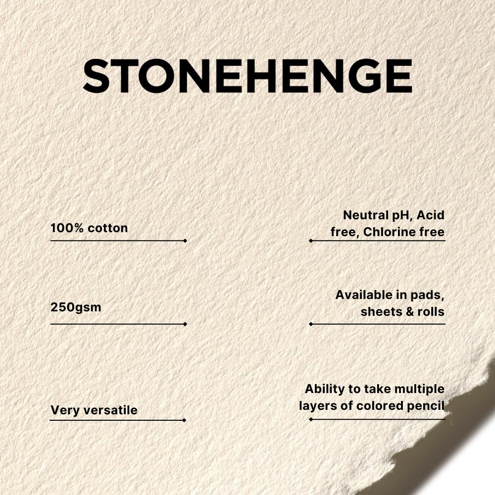 Stonehenge 100% Cotton Medium Weight Pad, Warm White, 5 x 7 inches, 250gsm, 15 Sheets for Dry Media Stonehenge