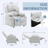 Power Recliner Chair for Adults,Upholstered Nursery Reclining Sofa Chair,Heating Point Massage Theater Seating Single Sofa with Side Pockets Table for Living Room-Grey White Alunaune