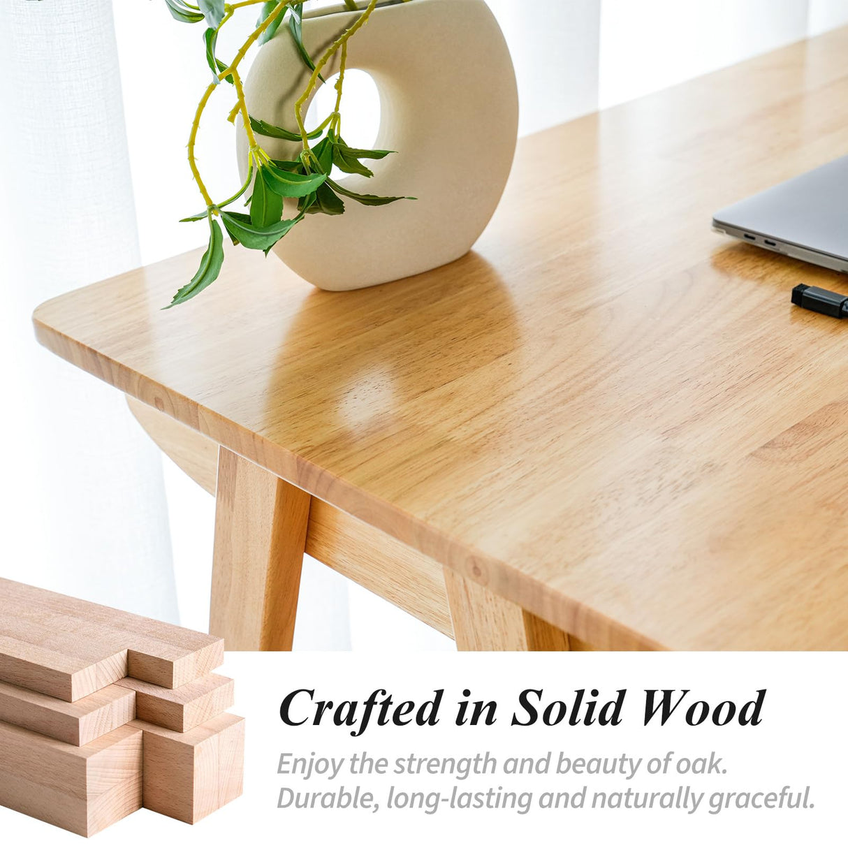 Cttasty Computer Desk with Drawers, Solid Wood Writing Desk, Mid Century Modern Home Office Desks, Oak Study Table, Small Desk for Bedroom, 29.1 H x 39.4 W x 21.7 D Inches, Natural Cttasty