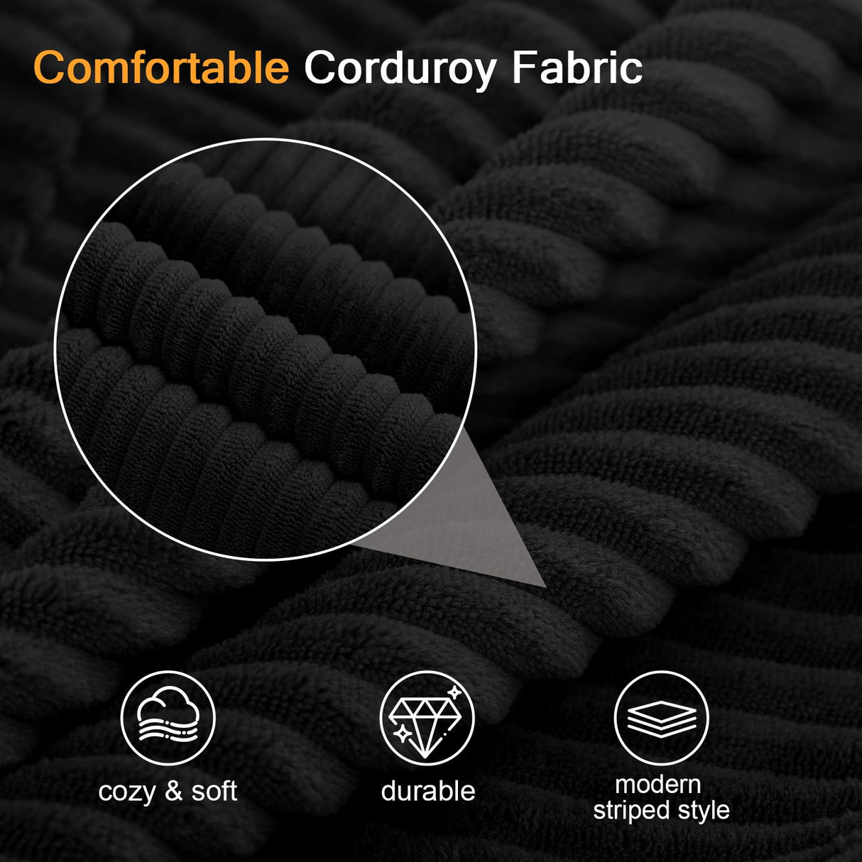 COMAX Convertible Sofa Bed, Folding Floor Couch Corduroy Fold Out Couch Bed Futon Sleeper Mattress with Pillows, Boneless Sofa Comfy Lounge Loveseat for Living Room Bedroom, Black COMAX