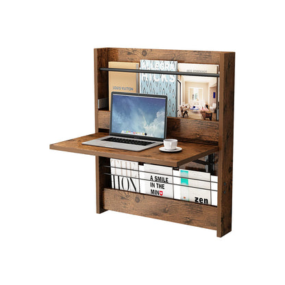 ALISENED Wall Mounted Desk, Folding Wall Table,Floating Laptop Computer Desk,Space-Saving Wall Desk, Wall Mounted Folding Desk Table for Study,Brown