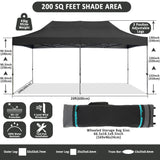 COBIZI 10x20 Pop Up Canopy Without Sidewall,Heavy Duty Canopy UPF 50+ All Season Wind Waterproof Commercial Outdoor Wedding Party Tents for Parties Canopy Gazebo with Roller Bag(10 x 20 ft Black) COBIZI