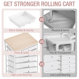 Storage Cart with 8 Drawers, Utility Cart with White Drawers and Wooden Tabletop, Craft Cart, Teacher Organization for Classroom,White TOOLF