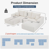 Sectional Cloud Boneless Sofa Couches for Living Room-113'' Beige 3 Seater U-Shaped Modern Lounge Couch-No Assembly Modular Corduroy Convertible Sponge Sleeper Sofas with Chaise for Home House Living&Giving