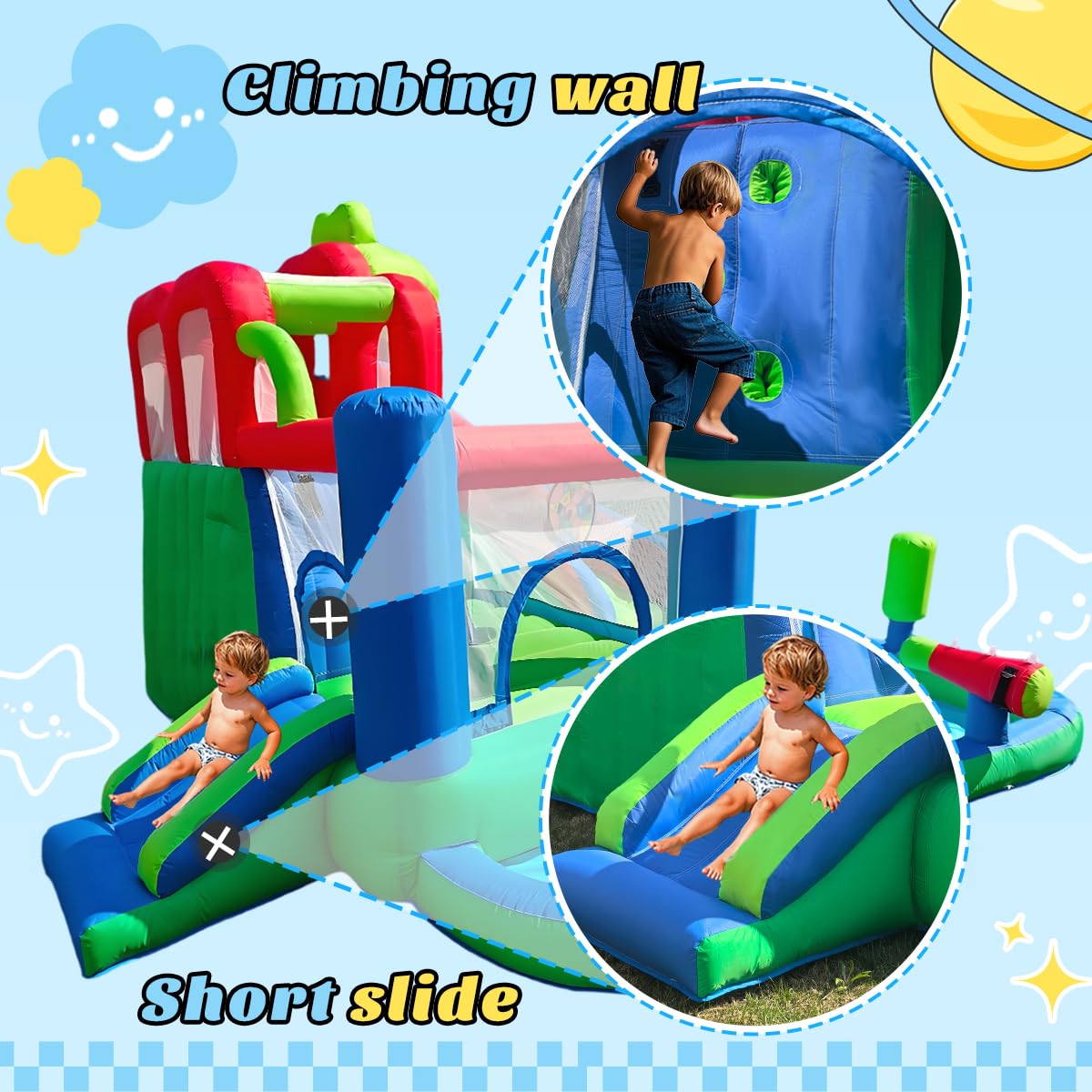 Large Dinosaur Inflatable Bounce House with Water Slide for Kids, Bouncy Castle, Splash Pool, Basketball Hoop, Climbing Wall, Air Blower, Outdoor Backyard Fun SkyGiggles