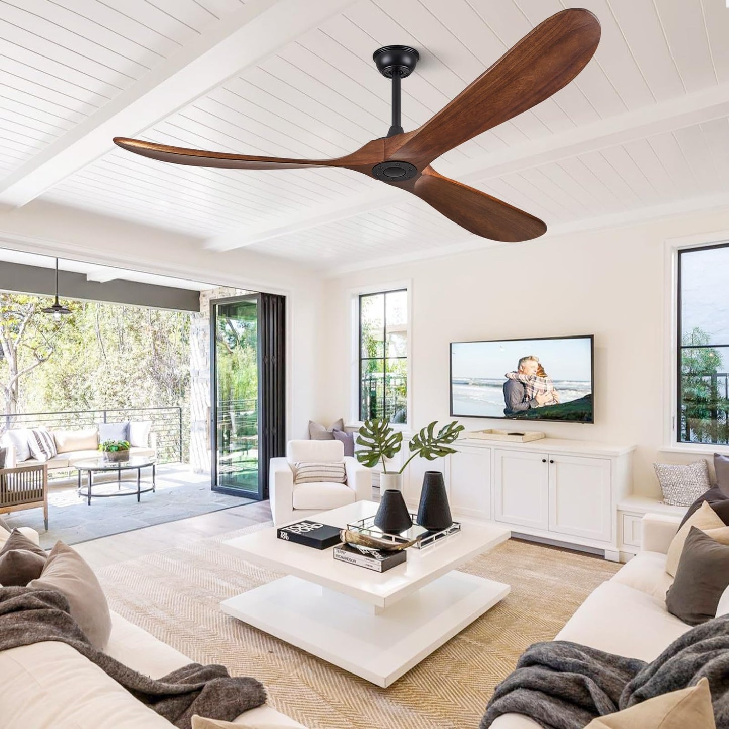 ABZ Ceiling Fans Without Lights - 72 Inch Outdoor Ceiling Fans no Lights with Remote Control, 3 Blade Solid Wood Ceiling Fans for Patios Living Room Bedroom Porch