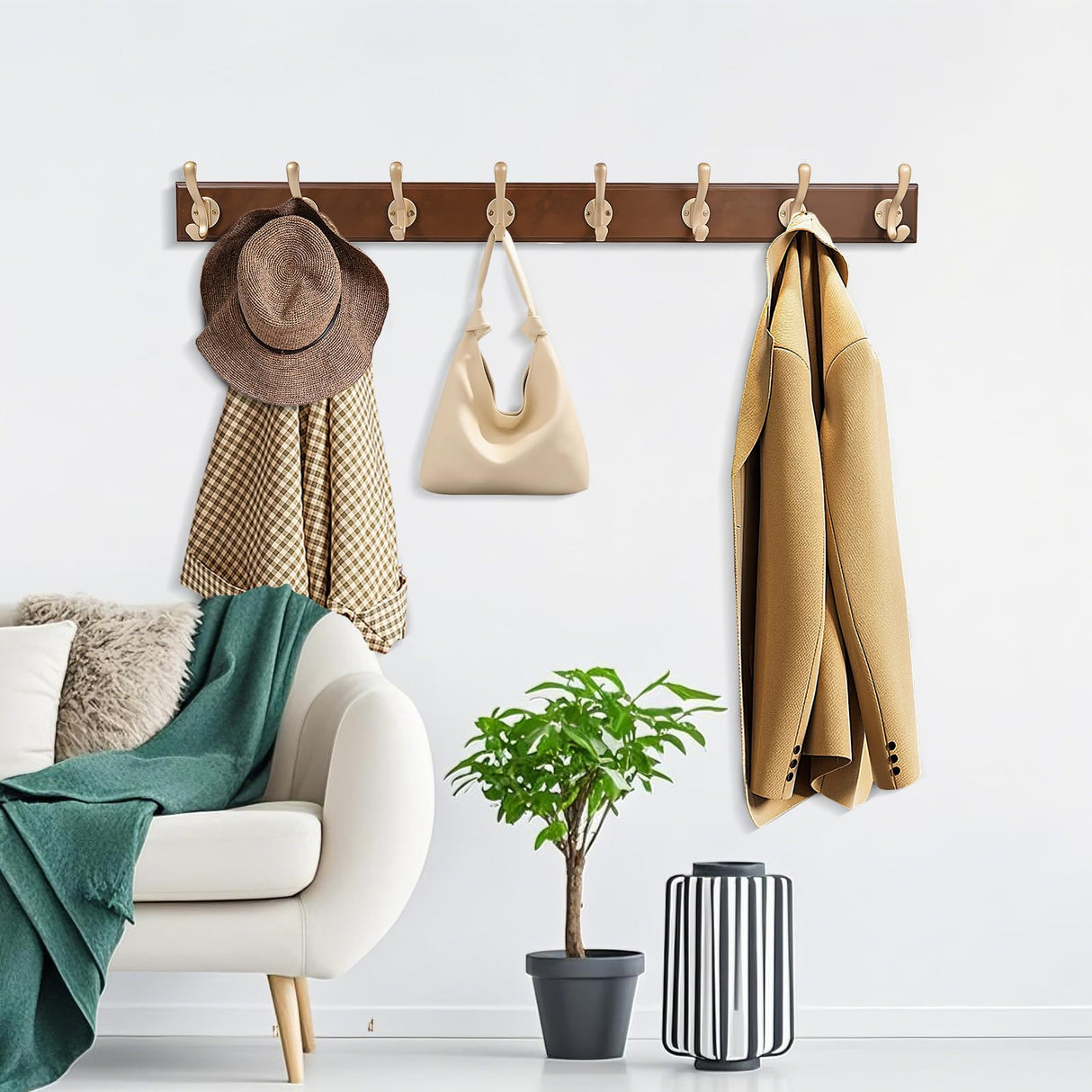 ZAYBOD Rustic Coat Hooks Wall Mount, Large 39.4 Inch Long Coat Rack for Garage & Entryway, Heavy Duty Organizer with 8 Hooks, Farmhouse Wooden Wall Decor for Jackets, Hats, Bags ZAYBOD