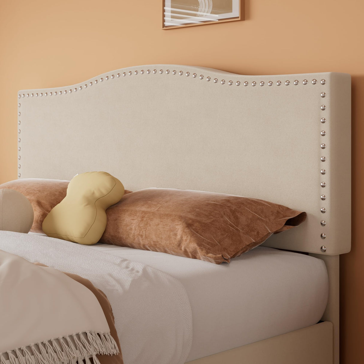 VECELO Queen Bed Frame, Platform Bed Frame with Underbed Storage Drawers and Adjustable Height Upholstered Headboard, Heavy-Duty Frame and Strong Wooden Slats Support, Noise-Free, Easy Assembly, Beige VECELO