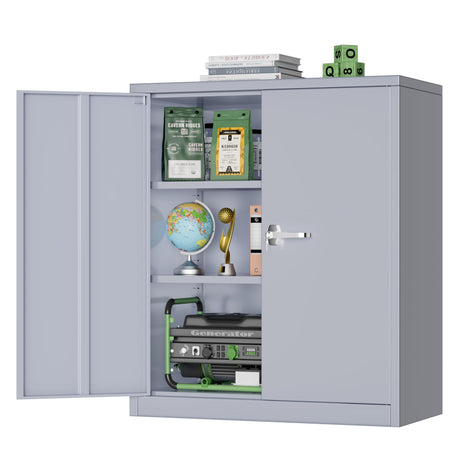 Greenvelly Metal Storage Cabinet,42" Lockable Storage Cabinet with Doors and Adjustable Shelves, Locking File Cabinet for Garage,Home,School,Pantry(Dark Grey) Greenvelly