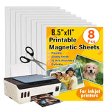 Towjug Printable Magnetic Sheets 8.5x11 Inches for Inkjet Printers, 8 Sheets Glossy Print Paper Non-Adhesive Backing, 12mil Thickness DIY Flexible Magnet Photos Towjug