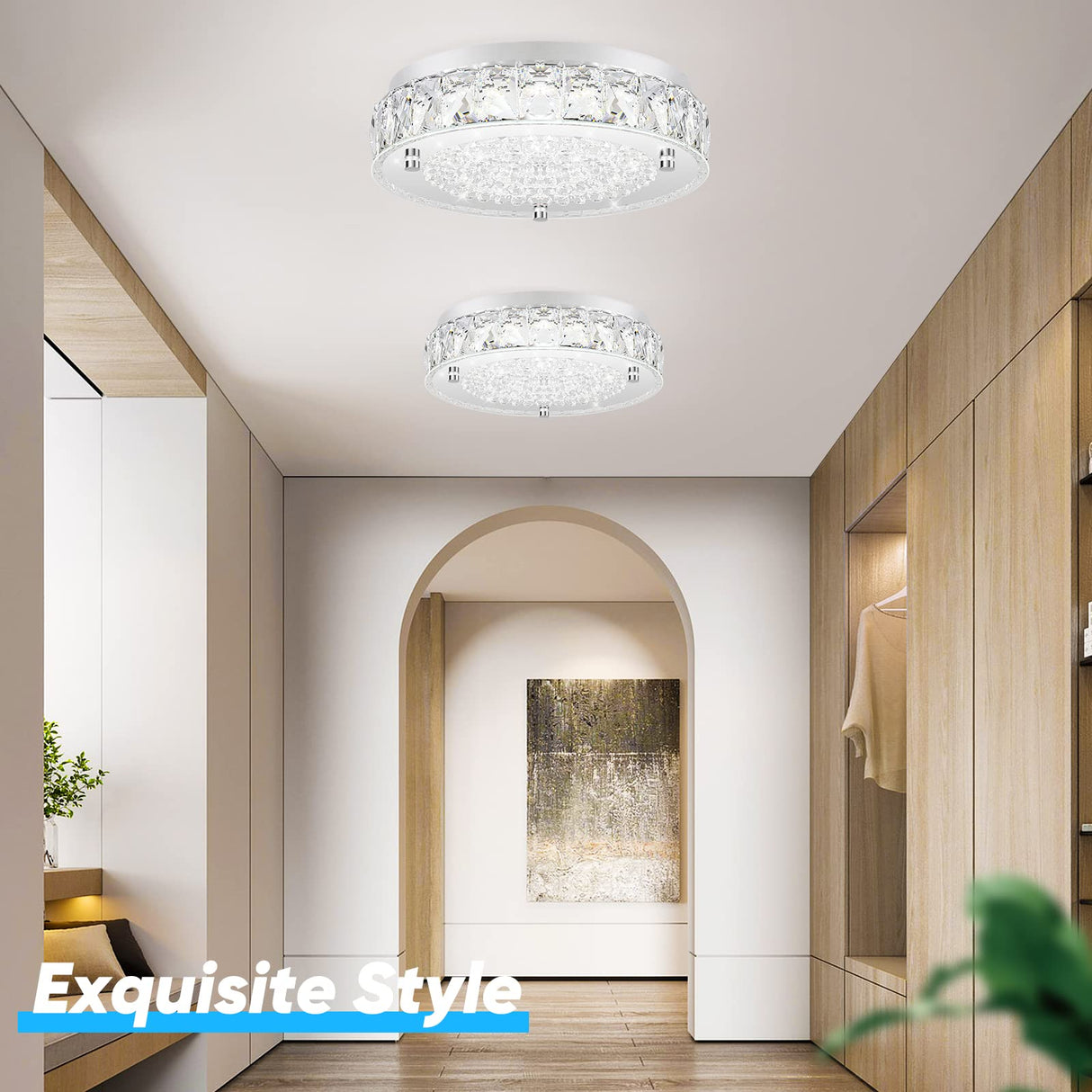 Crystal Chandeliers Flush Mount LED Ceiling Light Fixture, 5000K Daylight White Super Bright 1980LM 11-Inch Non-Dimmable Farmhouse Kitchen Light Modern Ceiling Lamp for Bedroom Bathroom Nursery Brightever