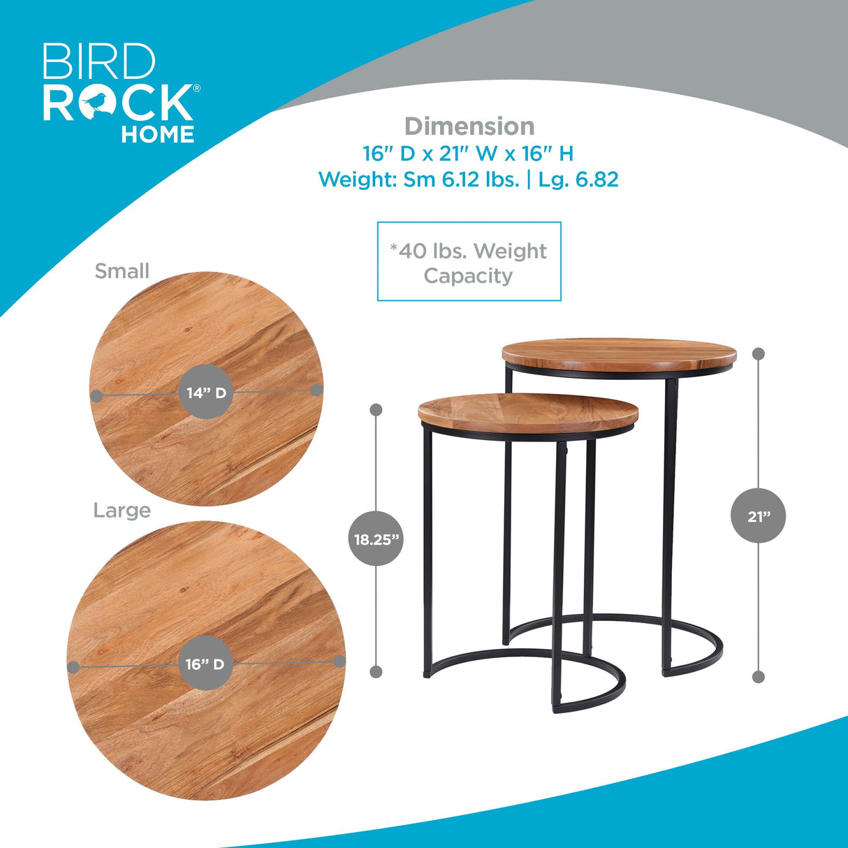 BIRDROCK HOME Wooden Nesting Side Tables - Mid Century Modern Stackable Coffee Table - Space-Saving Wooden End Table for Living Room, Bedroom, Centerpiece, Office, Balcony - Natural Mango Wood - 2 Set BIRDROCK HOME