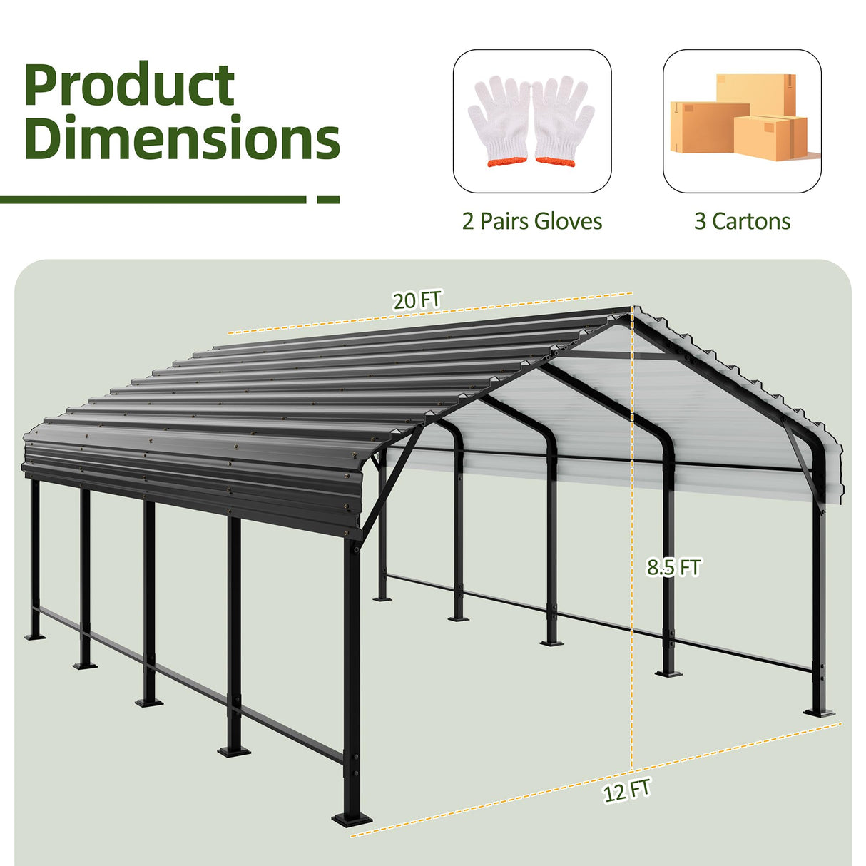 Shintenchi 12x20 FT Metal Carport, Oversized Carport Garage with Enhanced Base, Outdoor Galvanized Car Shelter, Heavy Duty Carports Canopy, for Car, Boats and Tractors Shintenchi