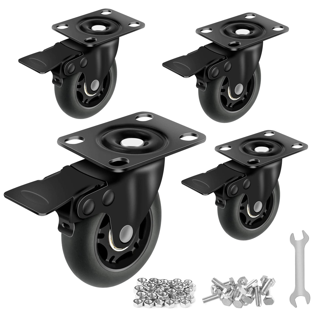 Apllamo 3" Casters Set of 4 ，4 Heavy Duty Quiet Casters, Max Load 2000LBS. Suitable to do Soft Wheels for cart, Glide Quietly and Protect The Floor, casters Set of 4 Heavy Duty. Apllamo