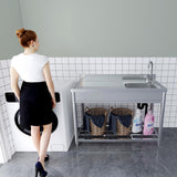 Free Standing Stainless-Steel Single Bowl, Commercial Restaurant Kitchen Sink Set w/Faucet & Drainboard, Prep & Utility Washing Hand Basin w/Workbench & Storage Shelves Indoor Outdoor (47in) KINGBO