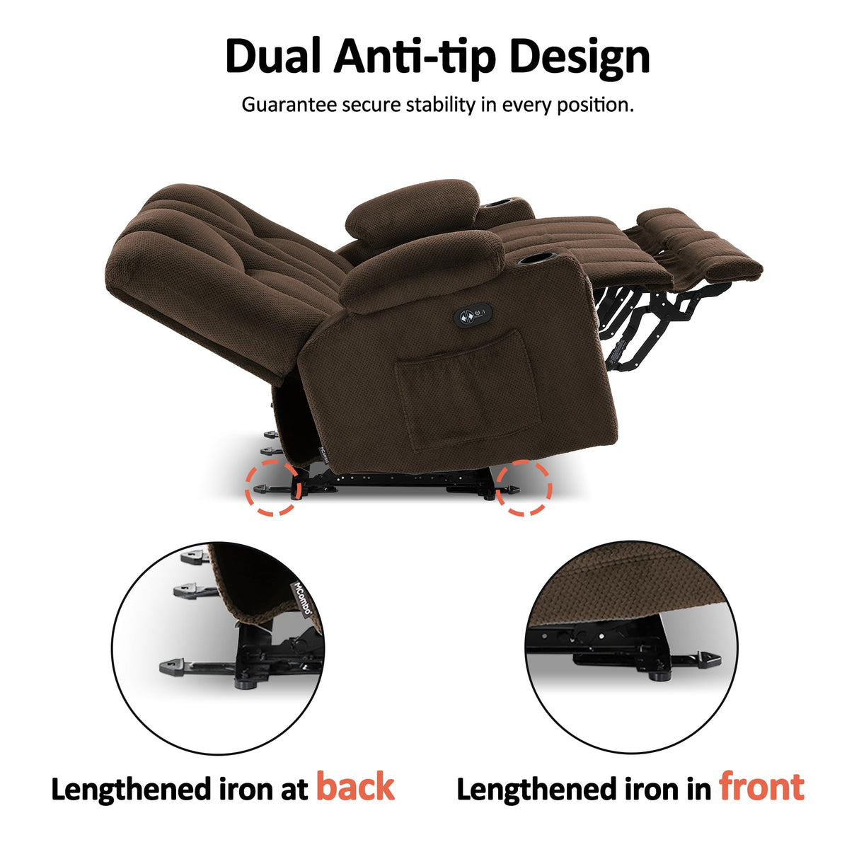 MCombo 57.8" Zero Gravity Power Loveseat Recliner with Heat and Vibration Massage, Reclining Loveseat Sofa with USB Ports, Cup Holders for Living Room, Fabric 6035SET (Brown) MCombo