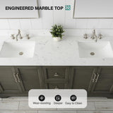 HOMEBEYOND 72 Inch Bathroom Vanity with Double Sink & Ceramic Top, Vanity Cabinet with Center Countertop Basin, Soft-Closing Doors, Backsplash, Sliver Grey HOMEBEYOND