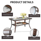 VINGLI Outdoor Coffee Table with Storage Wicker Patio Coffee Table, Tempered Glass Top Coffee Table for Patio Outside Balcony Porch Deck (Brown) VINGLI