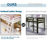 Bonnlo Low Loft Bed Full Size with Inclined Stairs, Junior Loft Bed with High Guard Rail for Kids/Young Teens/Adults, Solid Wood Low Bunk Bed Full Size White, 2 Center Beams, No Box Spring Required Bonnlo