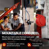 ReelWorks Extension Cord Reel Retractable Longest Industrial 12awg x 80' Foot Commercial Premium Grade Ultra Flexible 3C/SJTOW Glow Strip Cable and Led Light Up Triple Tap Connector Use Indoor/Outdoor ReelWORKS