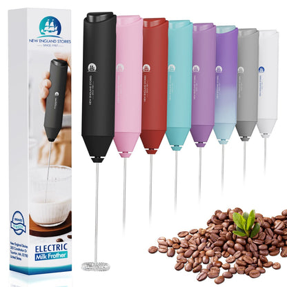 Powerful Milk Frother Wand - Mini Handheld Milk Frother with Stainless Steel Whisk - Battery-Powered Drink Mixer for Coffee, Lattes, Cappuccinos, Matcha - Coffee Enthusiasts Gift - Black