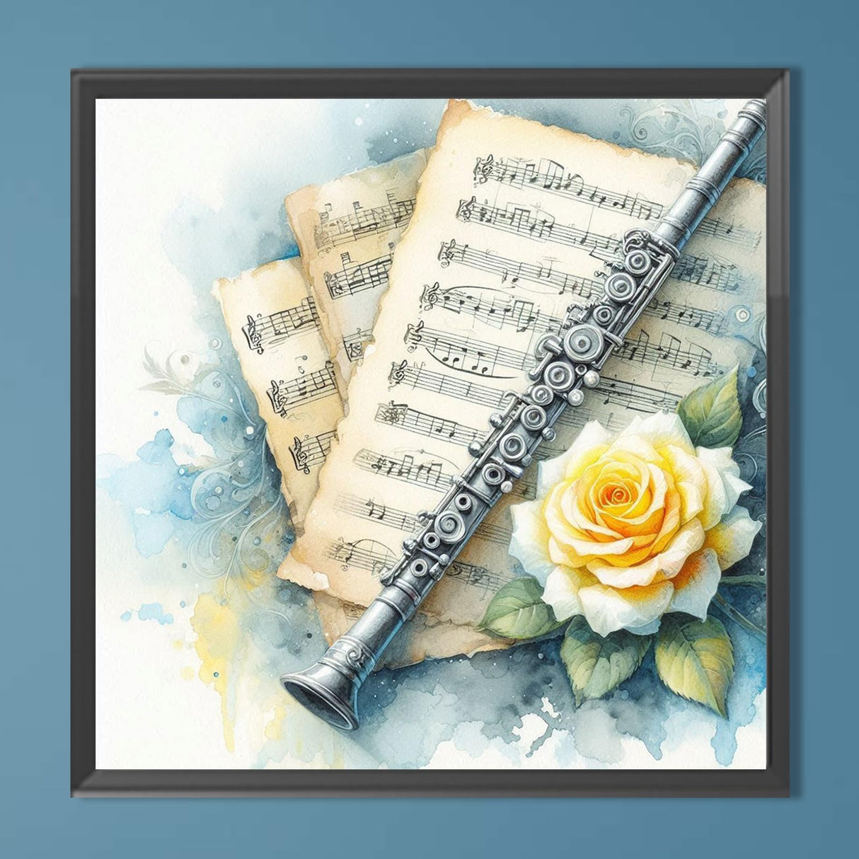 Flute Sheet Music 5D DIY Diamond Art Painting Kits Round Full Drill Diamond Art Paintings Handmade Art Craft for Home Wall Decor 15.75X15.75 in Generic